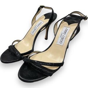 Jimmy Choo crystal sling back, lizard print leather heel sandals. Italy EUC 36.5